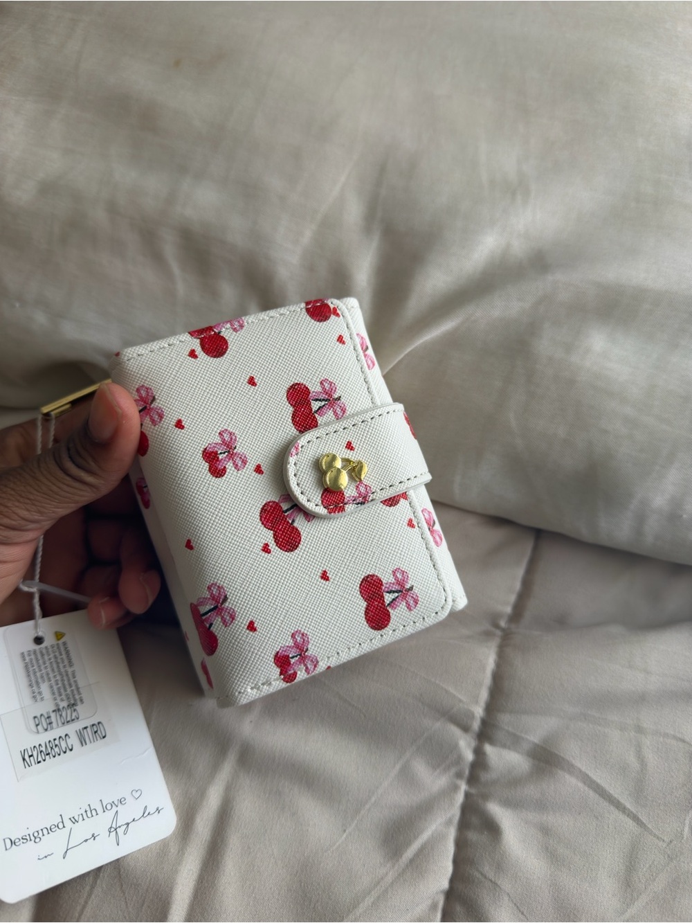 kate spade White Wallet with Red Floral & Pink Bow Print and Gold Clasp